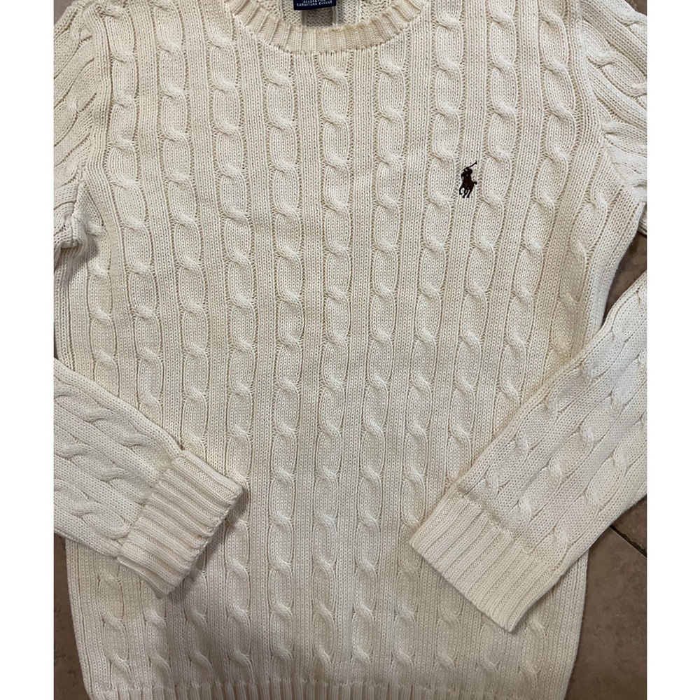 Ralph Lauren Sport Cable-Knit Cotton Crewneck Ivory Jumper Size Large old money - Picture 11 of 16